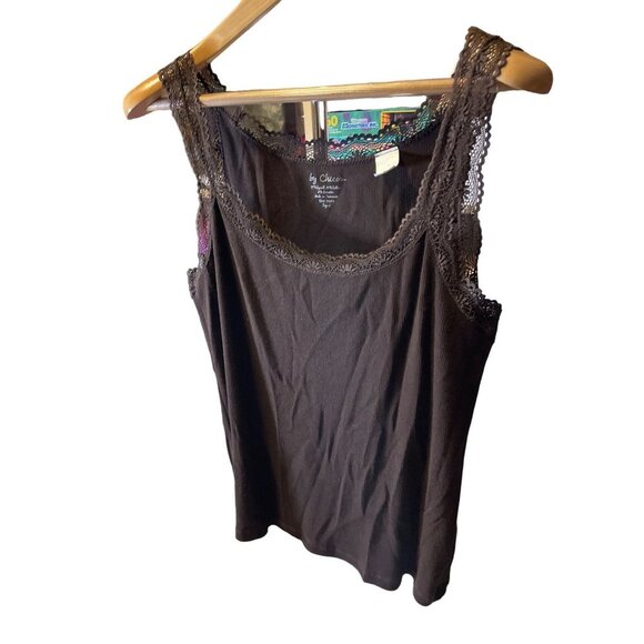 Chico's Brown Ribbed Lacy Detail Scoop Neck Pullover Tank Top Sz L - Picture 3 of 8